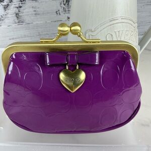 Coach Madison Kiss lock Purple Gold Heart Patent Leather Coin purse